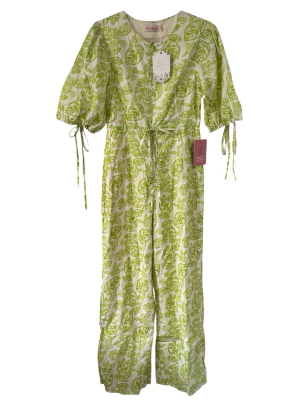 🤍 🍋‍🟩Ivy City Co Green Leaf‎ Print Jumpsuit Romper Playsuit Printed Summer - Picture 6 of 6